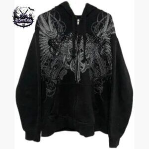 Oversized Zip Up Hoodie Polyester Streetwear Grunge Graphic Sweatshirt